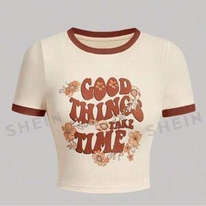 SHIEN MOD Slogan Graphic Contrast Binding Tee